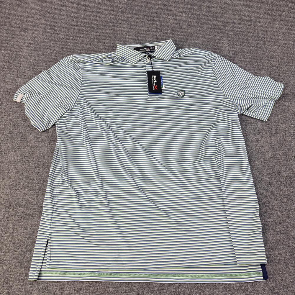 RLX Ralph Lauren Polo Shirt Mens XL Blue Green Stripe Golf Performance Wicking